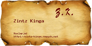 Zintz Kinga névjegykártya